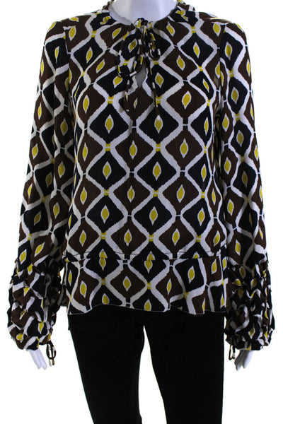 Tory Burch Womens Silk Abstract Print Long Sleeve Blouse Top Multicolor Size 6