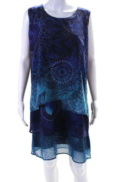Desigual Womens Ombre Abstract Print Zipped Layered A-Line Dress Blue Size EUR44