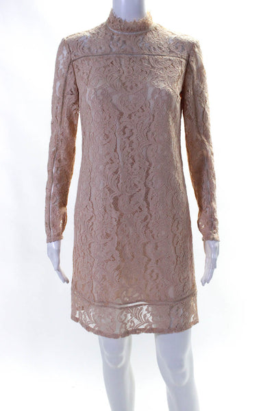 Reiss Womens Lace Mock Neck Long Sleeve Zip Up Sheath Dress Blush Pink Size 4