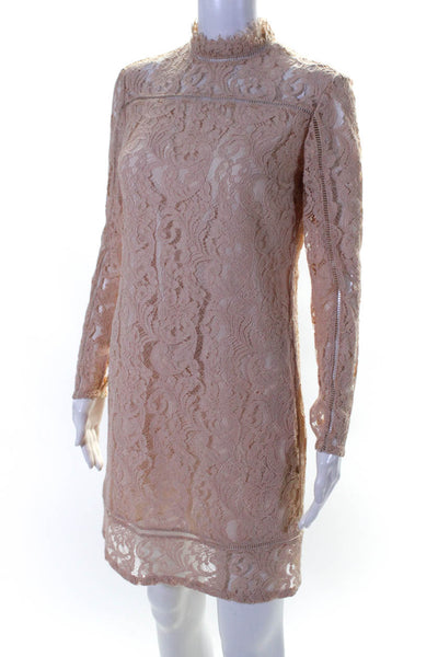 Reiss Womens Lace Mock Neck Long Sleeve Zip Up Sheath Dress Blush Pink Size 4