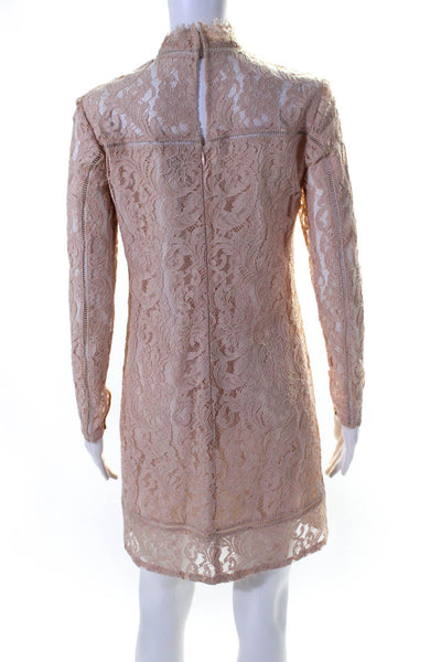 Reiss Womens Lace Mock Neck Long Sleeve Zip Up Sheath Dress Blush Pink Size 4