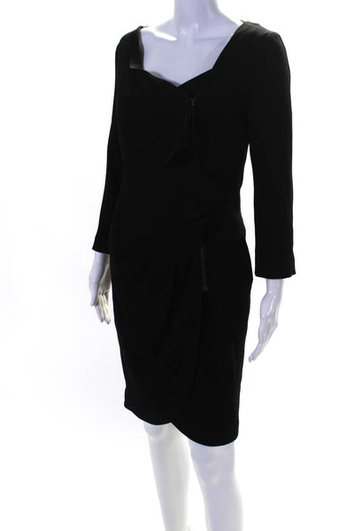 Reiss Womens Crepe Asymmetrical Zip Up Long Sleeve Sheath Dress Black Size 4