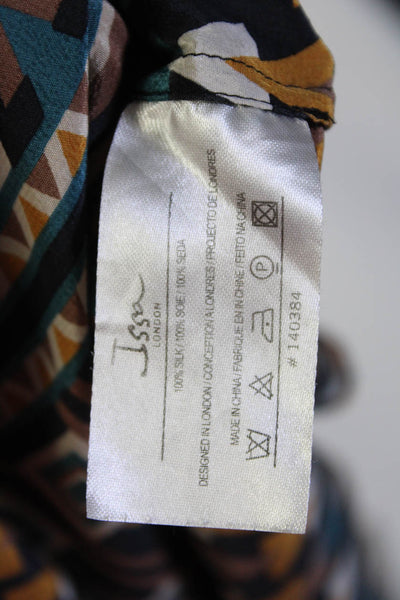 Issa London Womens Silk Crepe Geometric Print V-Neck Belted A-Line Black Size 4