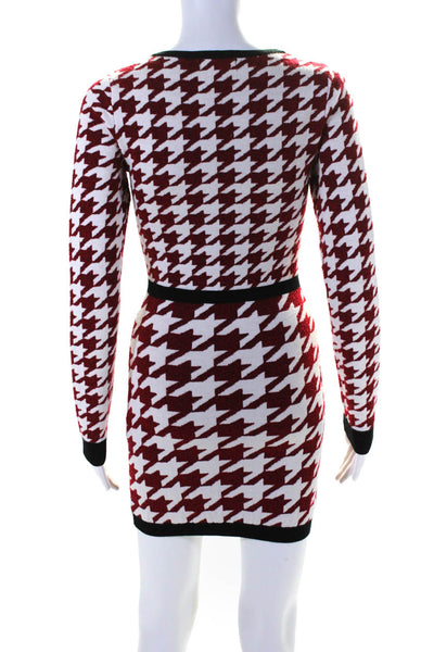 Majorelle Womens Houndstooth Scoop Neck Buttoned Sweater Dress Red Size S