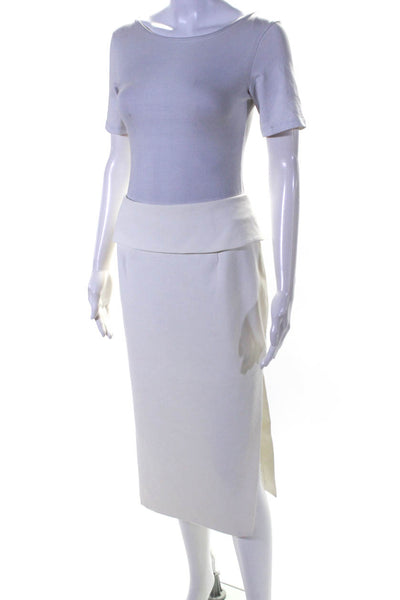 Finders Keepers Womens Folded Waist Zipped Side Slit Midi Skirt White Size S