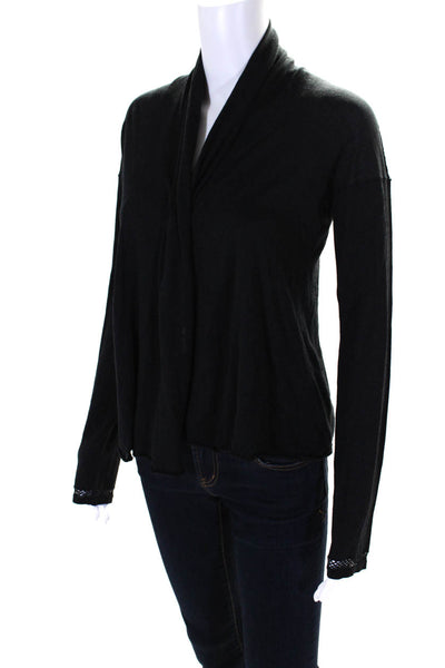 Theory Womens Black Silk Blend Cowl Neck Open Cardigan Sweater Top Size S