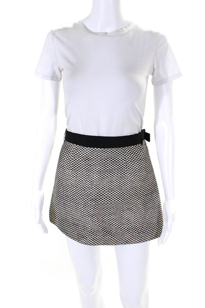 COS Womens Woven Raffia Iron Belt Mini Wrap Skirt Black White Size EU 36