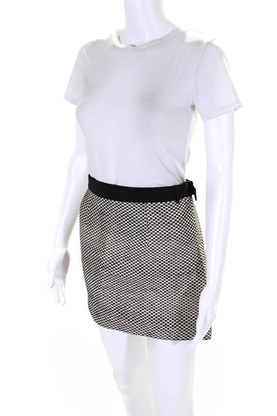 COS Womens Woven Raffia Iron Belt Mini Wrap Skirt Black White Size EU 36