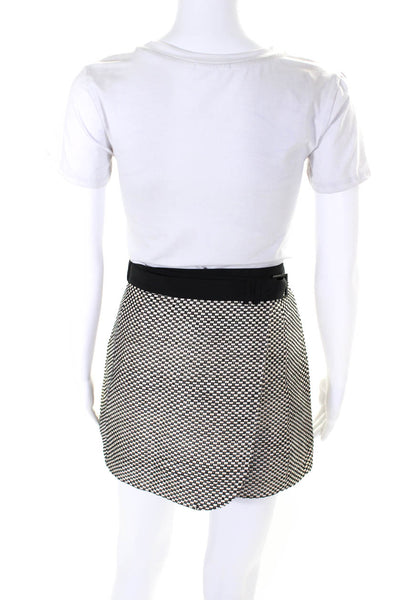 COS Womens Woven Raffia Iron Belt Mini Wrap Skirt Black White Size EU 36