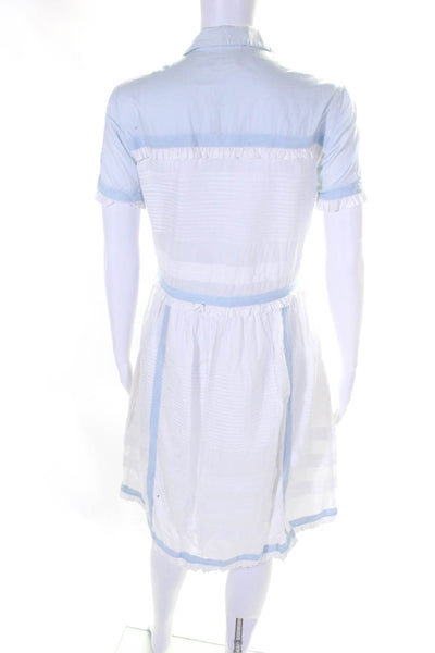 Chinti & Parker Womens White Blue Cotton Ruffle Short Sleeve Shift Dress Size S