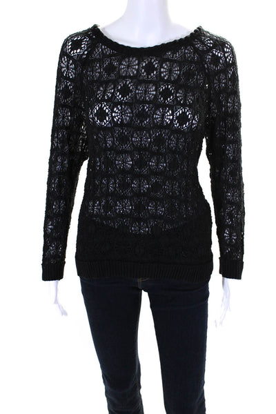 Isabel Marant Womens Black Cotton Open Knit Long Sleeve Blouse Top Size 1