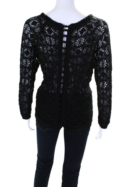 Isabel Marant Womens Black Cotton Open Knit Long Sleeve Blouse Top Size 1