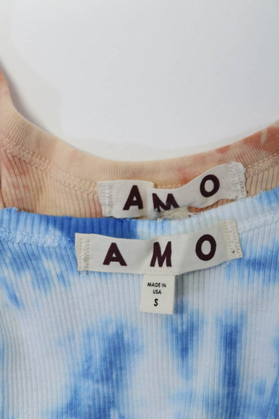Amo Womens Tie Dye Ribbed Knit Crop Tank Tops Blue Size S Lot 2
