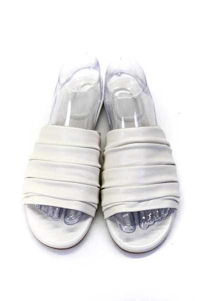 Marc Fisher LTD. Womens Ruched Leather Open Toe Slides Sandals White Size 8M