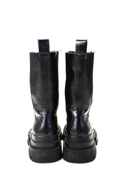 Zara Womens Leather Pull On Mid Calf Platform Boots Black Size 39 9