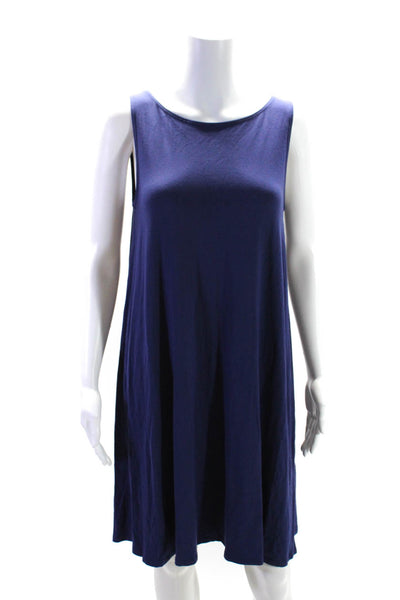 Eileen Fisher Womens Jersey Knit Boat Neck Sleeveless Tank Dress Blue Size S