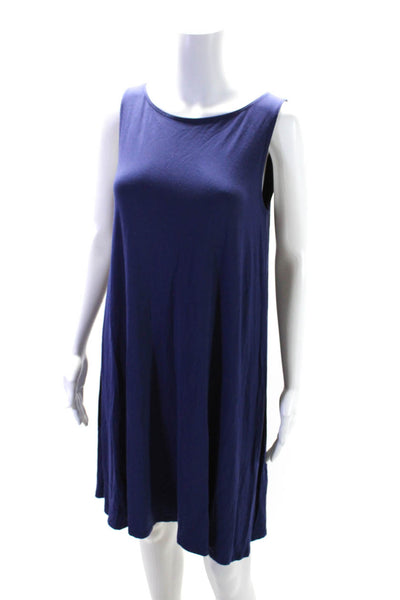 Eileen Fisher Womens Jersey Knit Boat Neck Sleeveless Tank Dress Blue Size S