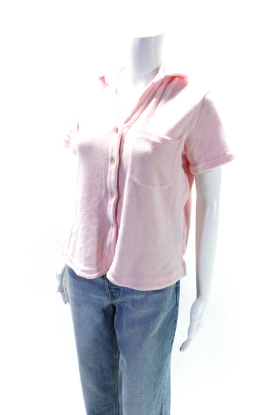Frankies Bikinis Womens Cotton Collared Short Sleeve Buttoned Top Pink Size XS