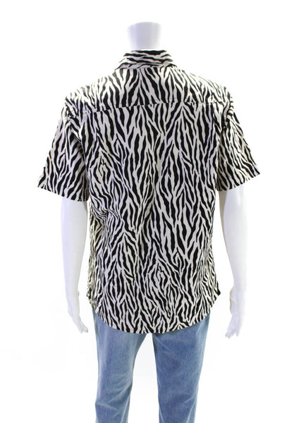 R13 Japanese Fabric Womens Cotton Animal Print Patchwork Button Top White Size S