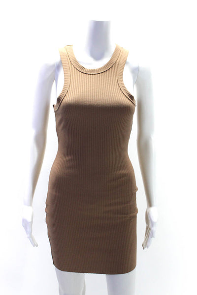 12th Tribe Womens Ribbed Textured Sleeveless Pullover Tank Dress Brown Size S