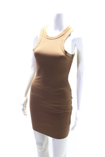 12th Tribe Womens Ribbed Textured Sleeveless Pullover Tank Dress Brown Size S