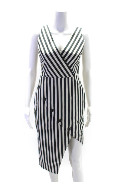 Altuzarra Womens Striped Print Button V-Neck Sleeveless Midi Dress White Size M