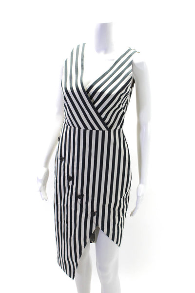 Altuzarra Womens Striped Print Button V-Neck Sleeveless Midi Dress White Size M