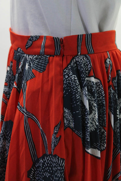 Gizia Womens Floral Print Zipped Pleated Textured A-Line Dress Red Size EUR36