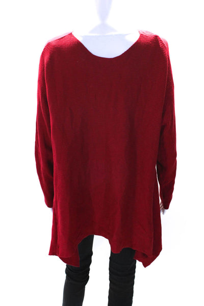 Nicole Miller Womens V-Neck Long Sleeves Ribbed Asymmetrical Sweater Red Size XL