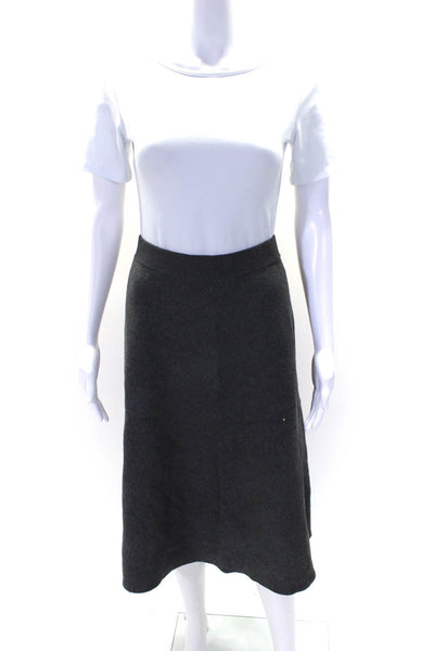 Max Studio Women's Elastic Waist A-Line Midi Unlined Skirt Gray Size L