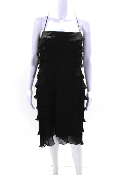 Tadashi Collection Womens Spaghetti Straps Ruffle Tiered Mini Dress Black Size 1