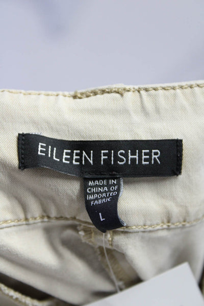 Eileen Fisher Womens Cotton Mid Rise Cropped Cargo Pants Beige Size L