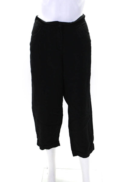Eileen Fisher Womens Linen Flat Front Cuffed Lightweight Pants Black Size L