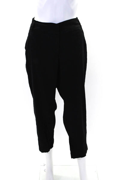 Eileen Fisher Womens Linen Flat Front Straight Leg Casual Pants Black Size XL