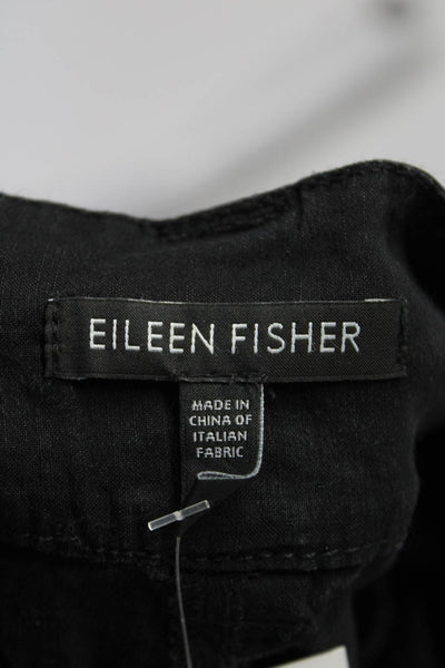 Eileen Fisher Womens Linen Flat Front Straight Leg Casual Pants Black Size XL