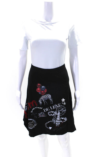 Desigual Womens Cotton Embroidered Graphic Asymmetric Skirt Black Size XL