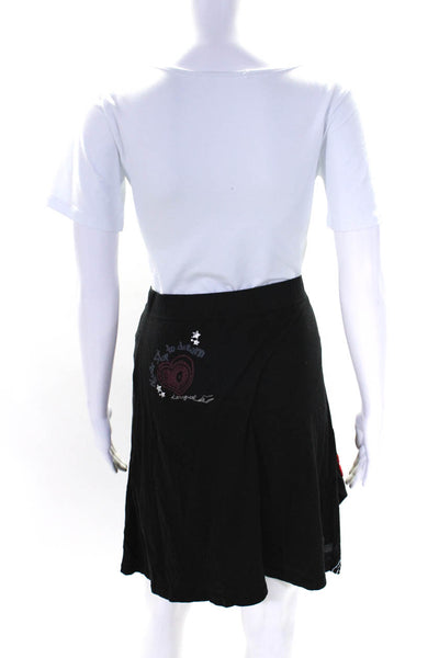 Desigual Womens Cotton Embroidered Graphic Asymmetric Skirt Black Size XL