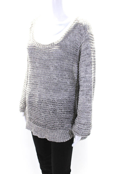 Eileen Fisher Womens Scoop Neck Long Sleeve Loose Knit Top Gray Size XL
