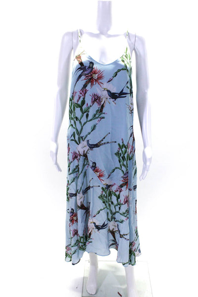 Allsaints Womens Floral Sleeveless V-Neck Pullover Side Slit Dress Blue Size 4