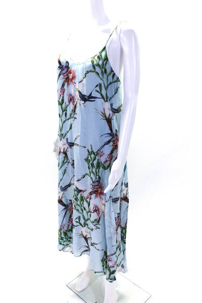 Allsaints Womens Floral Sleeveless V-Neck Pullover Side Slit Dress Blue Size 4