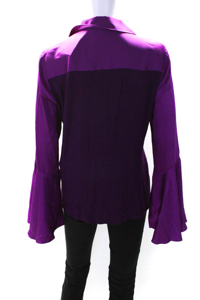 Elie Tahari Womens Colorblock Collared Flare Sleeve Button Blouse Purple Size M