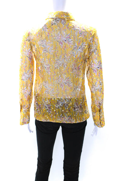 The Kooples Womens Silk Floral Print Collared Long Sleeve Blouse Yellow Size 1