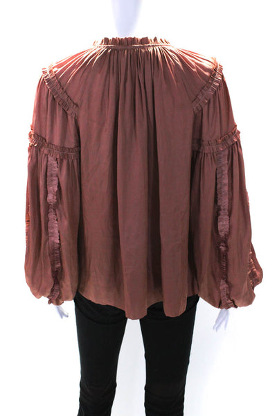 Ulla Johnson Womens V-Neck Tied Long Sleeve Pullover Blouse Top Brown Size 2