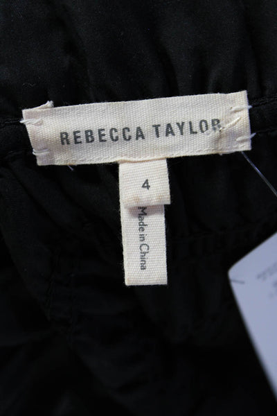 Rebecca Taylor Womens Silk Metallic Floral Print Ruched Blouse Black Size 4