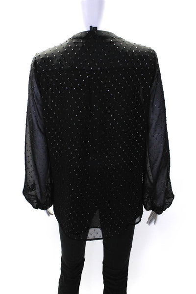 Paige Womens V-Neck Ruffled Spotted Textured Long Sleeve Blouse Black Size S