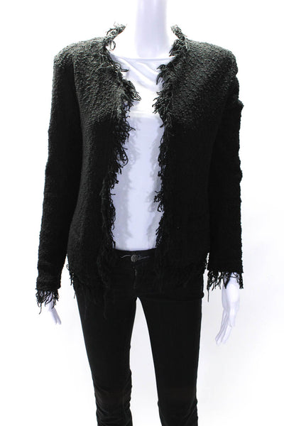 IRO Womens Long Sleeve Open Front Fringe Knit Jacket Black Cotton Size FR 36