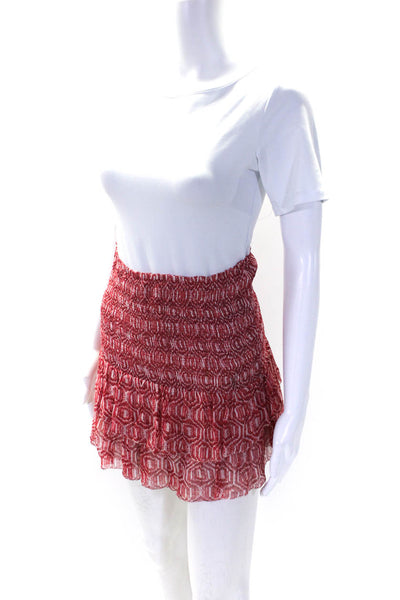 Etoile Isabel Marant Womens Smocked Tiered Abstract Mini Dress Red White FR 38