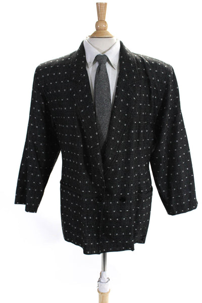 Gianni Versace Mens Black Wool Textured Double Breasted Blazer Size 46