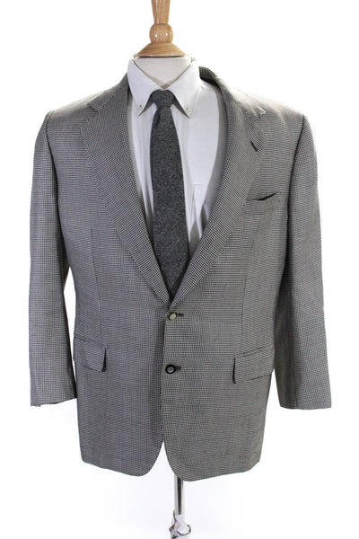 Brioni Mens Two Button Notched Lapel Houndstooth Blazer Jacket White Black 43R
