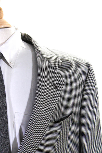 Brioni Mens Two Button Notched Lapel Houndstooth Blazer Jacket White Black 43R